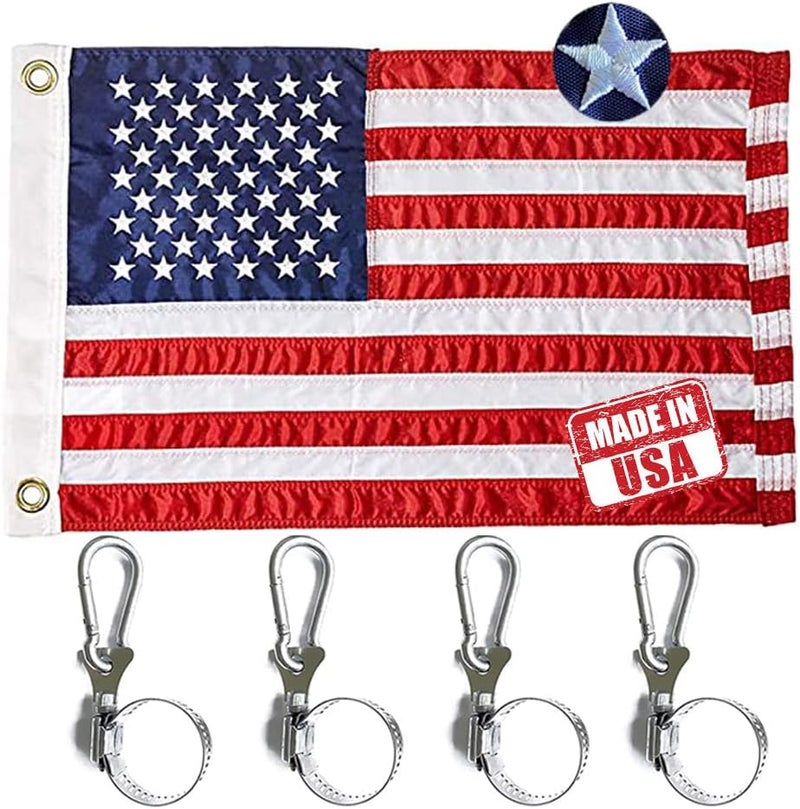 Jayus Embroidered Star Small Double Sided American Boat Flag 12.5x18 whith 4 clips- Seven Stripes Nylon US Boat Flag with Two Brass Grommets Perfect for Car Truck Bike - Image 1